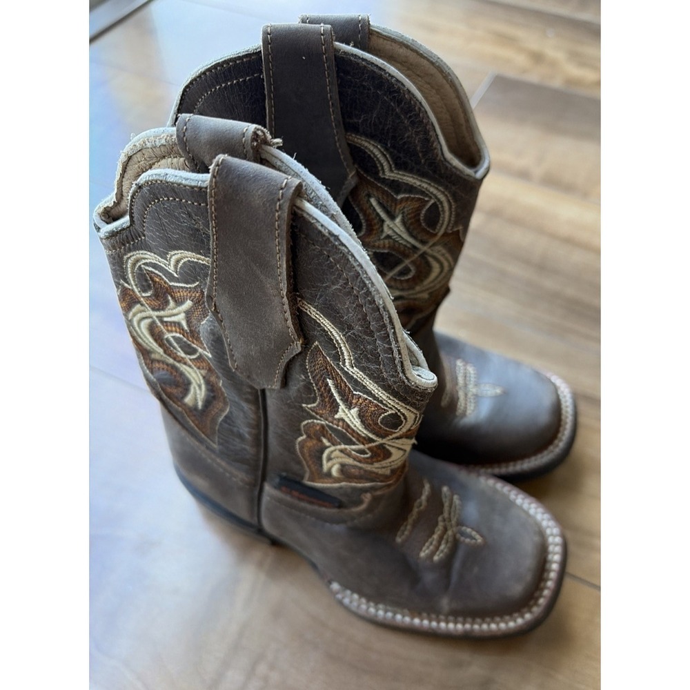 El Malcreado Square Toe Western Boots Kids Size 10 Brown Leather‎ Cowboy Western